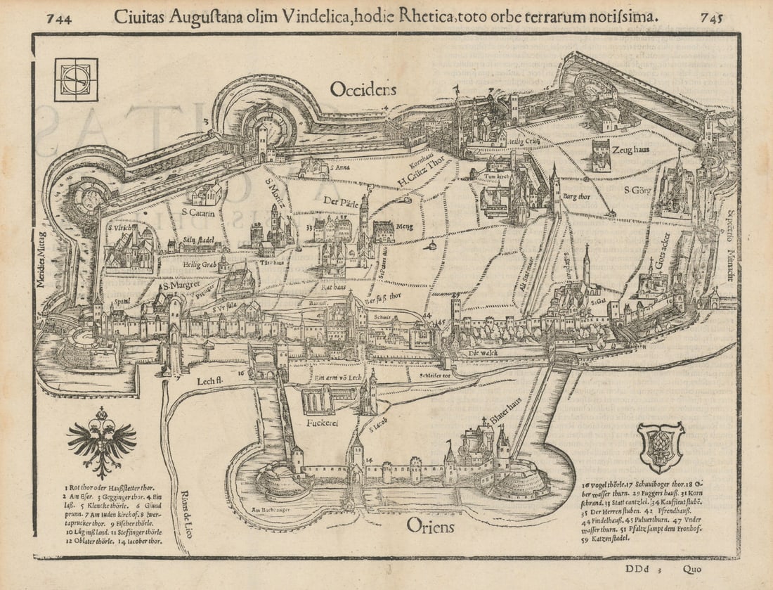 Civitas Augustana olim Vindelica… The city of Augsburg, Bavaria MÜNSTER 1572 map: Title: Civitas Augustana olim Vindelica… The city of Augsburg, Bavaria MÜNSTER 1572 map Description: Civitas Augustana olim Vindelica, hodie Rhetica toto orbe terrarum notissima [The city