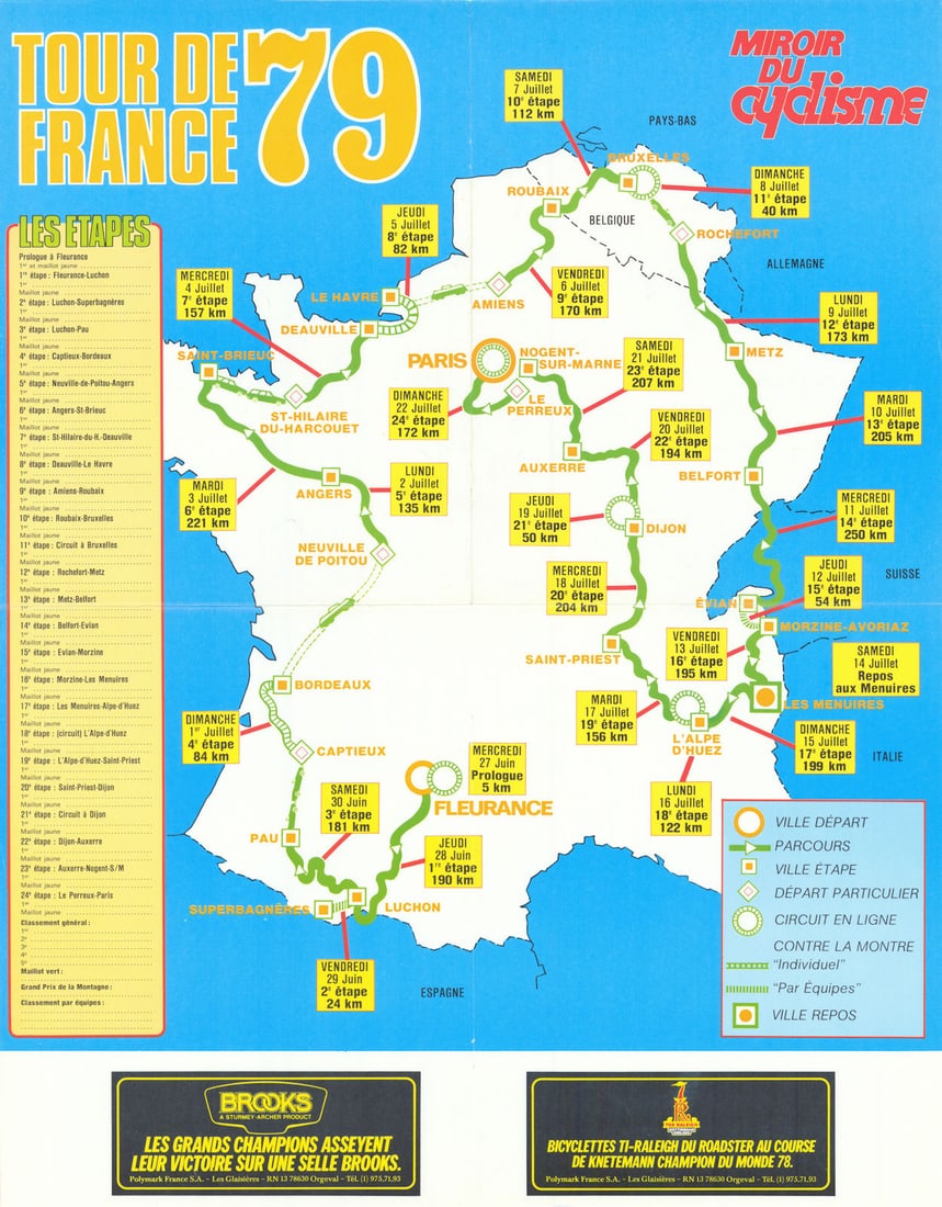 Tour de France - Miroir du Cyclisme. Cycling route poster map 58x45cm 1979 (1 of 1)