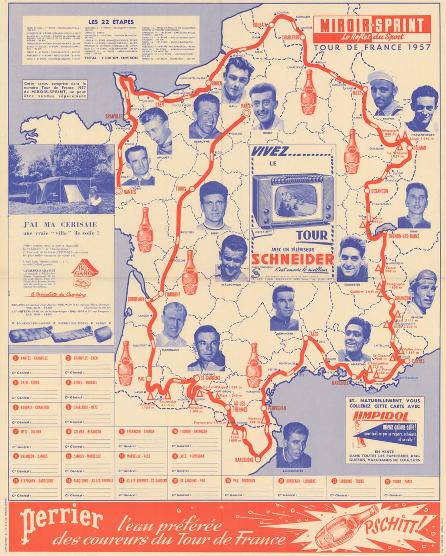 L'Itinéraire du Tour de France - Miroir-Sprint. Cycling route map 1957 old (1 of 1)