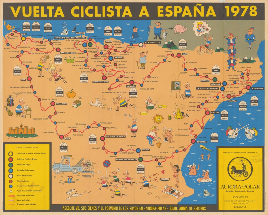 Vuelta Ciclista a España Mapa Oficial. Pictorial cycling road race map 1978: Title: Vuelta Ciclista a España Mapa Oficial. Pictorial cycling road race map 1978 Description: [Mapa Oficial de la XXXIII] Vuelta Ciclista a España 1978 [Gran Premio Ebra Motor Iberico -