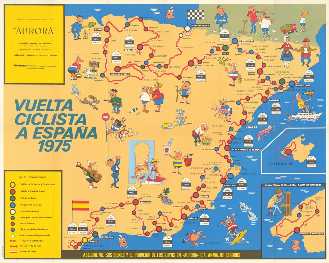Vuelta Ciclista a España Mapa Oficial. Pictorial cycling road race map 1975: Title: Vuelta Ciclista a España Mapa Oficial. Pictorial cycling road race map 1975 Description: [Mapa Oficial de la XXX] Vuelta Ciclista a España 1975 [Gran Premio Finley Agua Tonica -