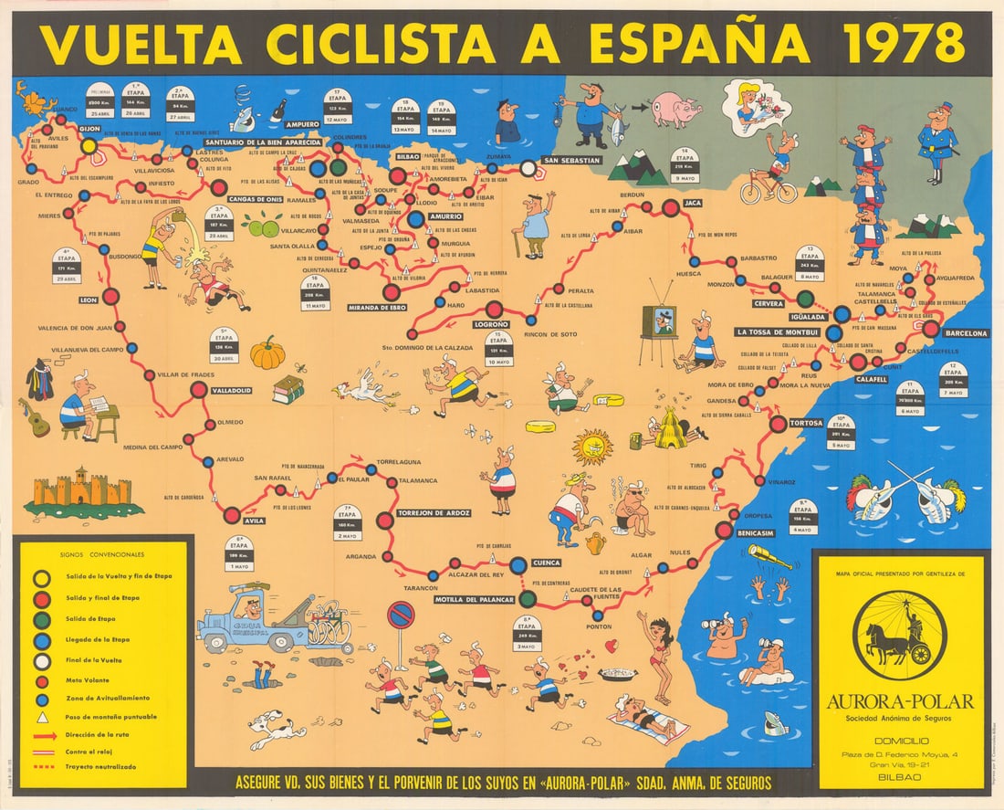 Vuelta Ciclista a España Mapa Oficial. Pictorial cycling road race map 1978: Title: Vuelta Ciclista a España Mapa Oficial. Pictorial cycling road race map 1978 Description: [Mapa Oficial de la XXXIII] Vuelta Ciclista a España 1978 [Gran Premio Ebra Motor Iberico -
