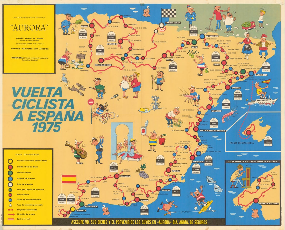 Vuelta Ciclista a España Mapa Oficial. Pictorial cycling road race map 1975 (1 of 1)