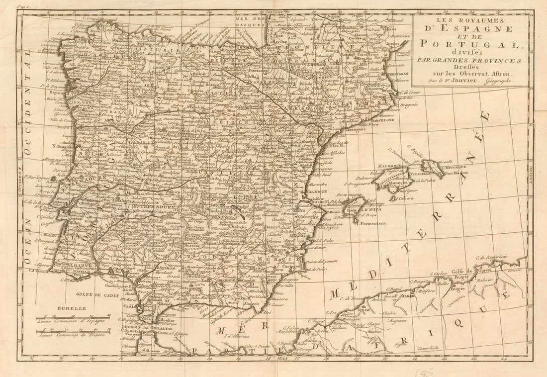 Les Royaumes d'Espagne et de Portugal…' by Jean Janvier. Spain Iberia c1762 map: Title: Les Royaumes d'Espagne et de Portugal…' by Jean Janvier. Spain Iberia c1762 map Description: Les Royaumes d'Espagne et de Portugal divisés par grandes provinces dressés sur les 
