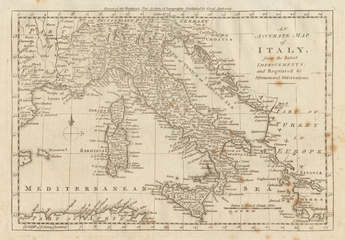 An accurate map of Italy from the latest improvements… By Thomas BOWEN 1789 (1 of 1)