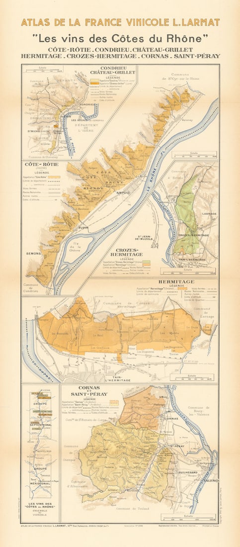 RHÔNE WINE MAP North. Côte-Rôtie Condrieu Hermitage Cornas St-Péray. LARMAT 1943 (1 of 1)