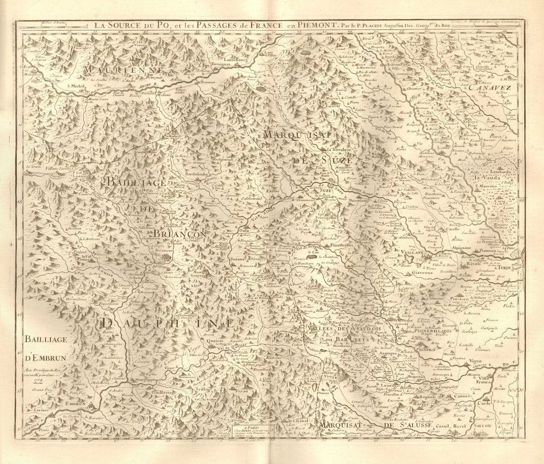 La source du Po et les passages de France en Piémont'.River Po.PLACIDE 1734 map: Title: La source du Po et les passages de France en Piémont'.River Po.PLACIDE 1734 map Description: La source du Po et les passages de France en Piémont [The source of the River Po and the
