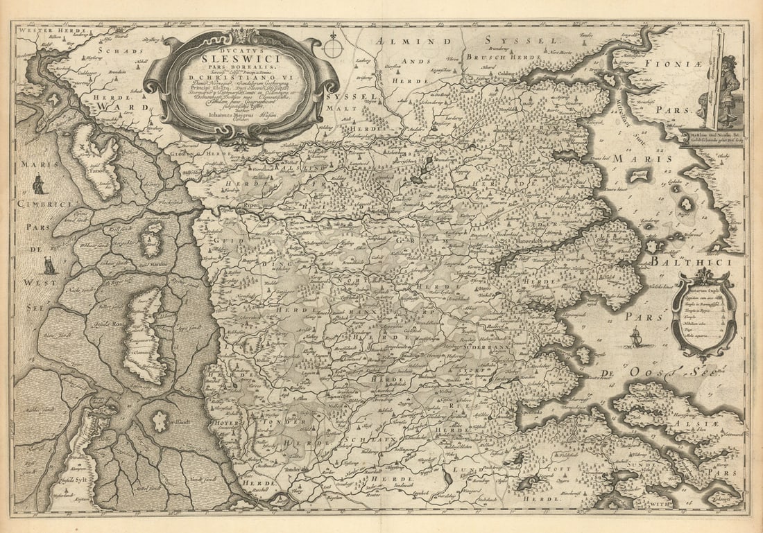 DUCATUS SLESWICI PARS BOREALIS. Duchy of Schleswig N. Denmark. BLAEU c1667 map: Title: DUCATUS SLESWICI PARS BOREALIS. Duchy of Schleswig N. Denmark. BLAEU c1667 map Description: Ducatus Sleswici pars Borealis [Northern part of the Duchy of Schleswig]. Other places marked or show