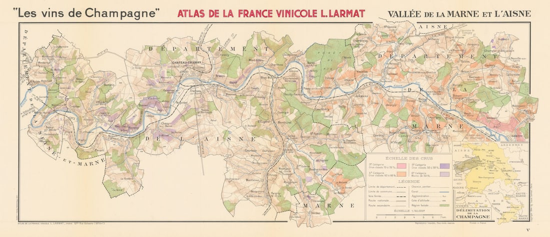 CHAMPAGNE WINE MAP Vallée de la Marne et l'Aisne. Damery-St Aulde. LARMAT 1944 (1 of 1)