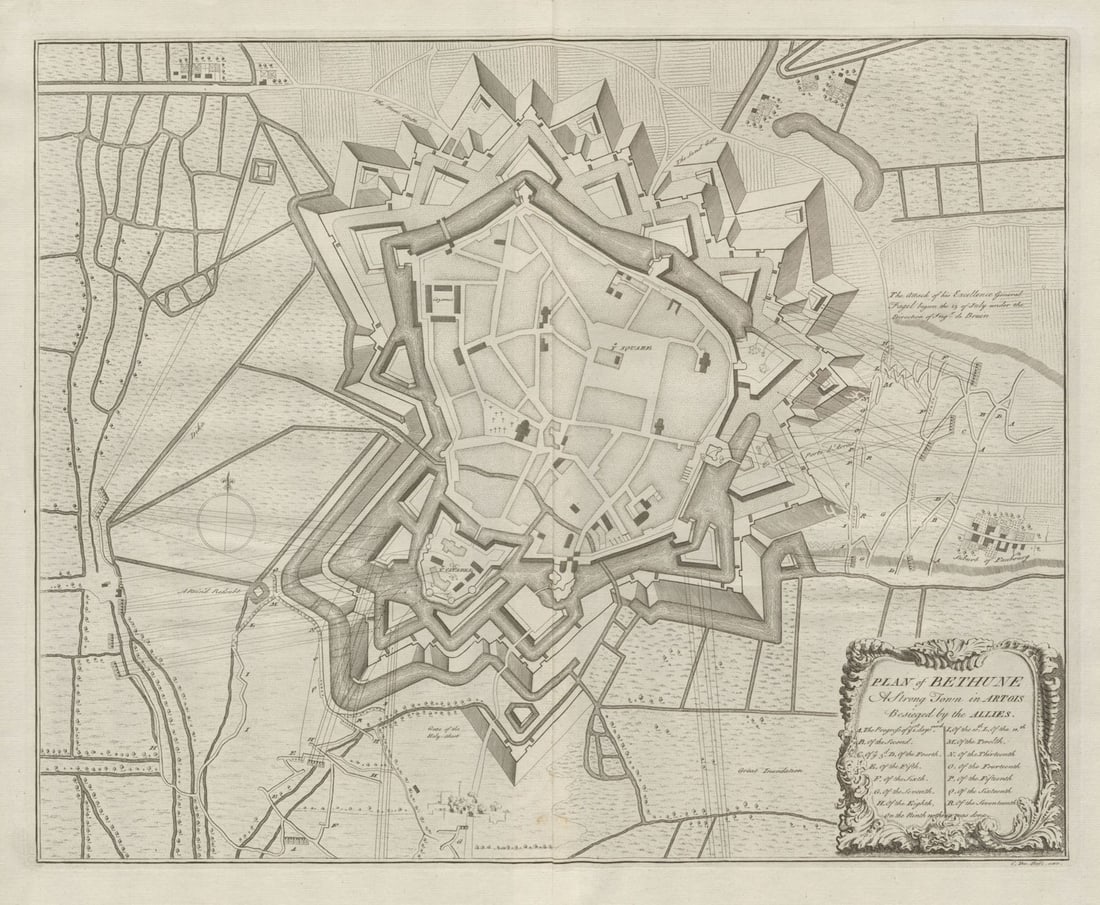 Plan of Bethune, a strong town in Artois… by Claude DU BOSC. Béthune c1735 map: Title: "Plan of Bethune, a strong town in Artois…" by Claude DU BOSC. Béthune c1735 map Description: Plan of Bethune, a strong town in Artois besieged by the Allies' by du Bosc, Claude. Pub