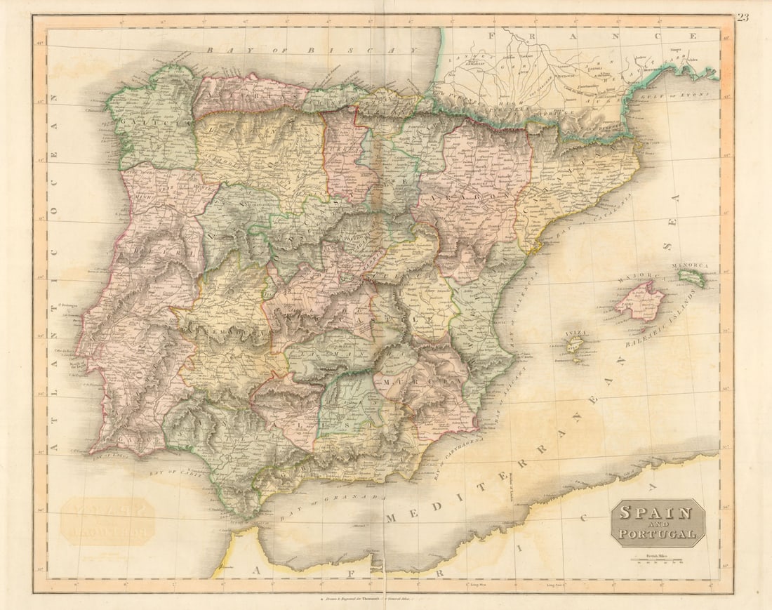 Spain and Portugal by John Thomson. Provinces. Iberia 1817 old antique map: Title: "Spain and Portugal" by John Thomson. Provinces. Iberia 1817 old antique map Description: Spain and Portugal'. Drawn & engraved by John & George Menzies for John Thomson's "New General Atlas". 