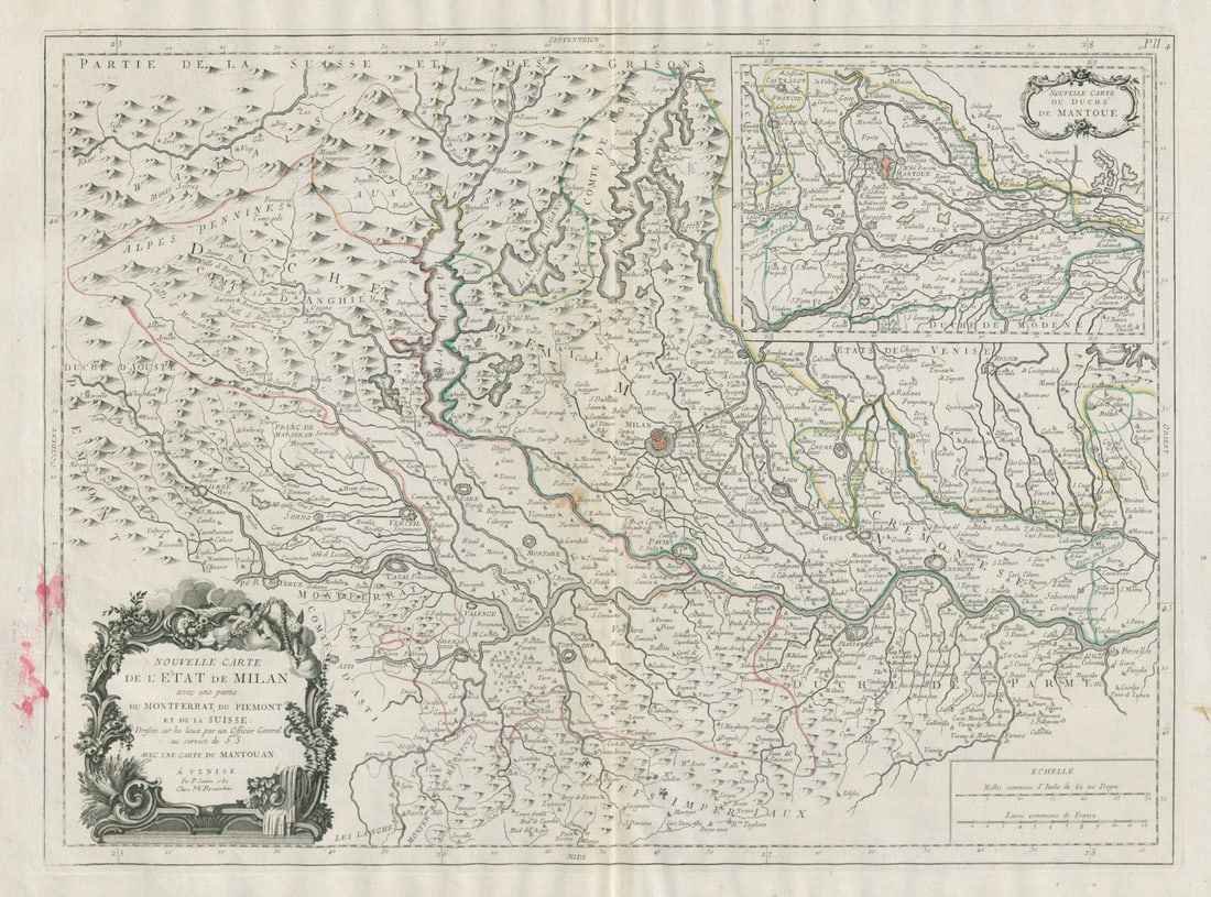 Nouvelle Carte de l'Etat de Milan… Montferrat Piedmont Suisse SANTINI 1784 map (1 of 1)