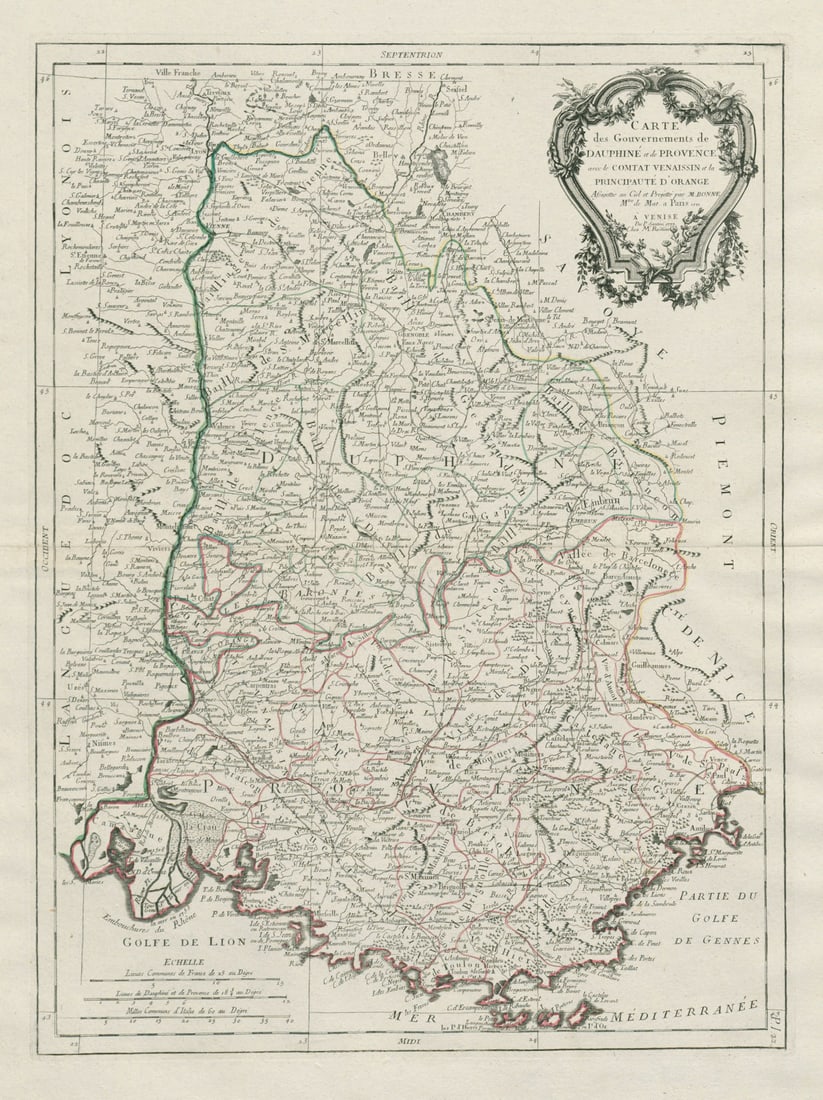 Gouvernements de Dauphiné et de Provence…. Dauphiny. SANTINI / BONNE 1784 map (1 of 1)