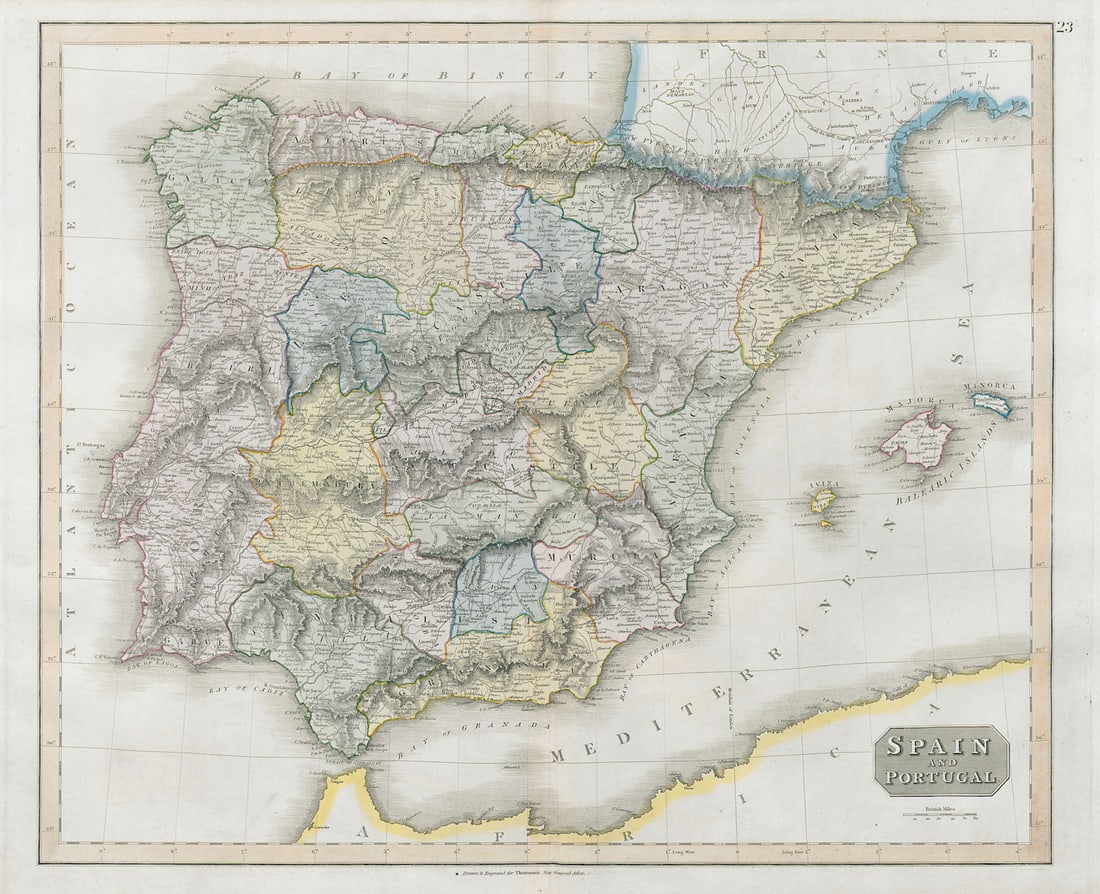 Spain and Portugal by John Thomson. Provinces. Iberia 1830 old antique map: Title: "Spain and Portugal" by John Thomson. Provinces. Iberia 1830 old antique map Description: Spain and Portugal'. Drawn & engraved by John & George Menzies for John Thomson's "New General Atlas". 