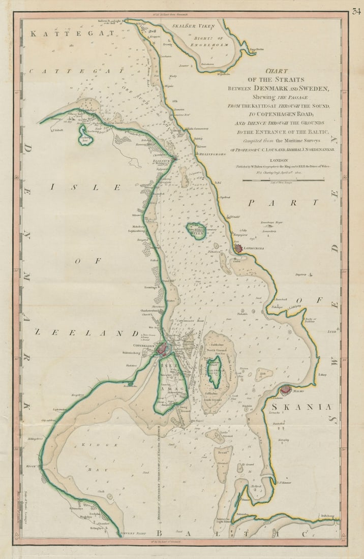 Chart of the straits between Denmark & Sweden… LOUS / FADEN. Oresund 1802 map (1 of 1)