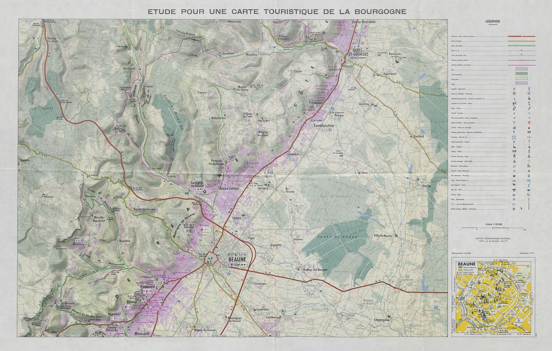 Etude pour une carte touristique de la Bourgogne. Burgundy tourist wine map 1971 (1 of 1)