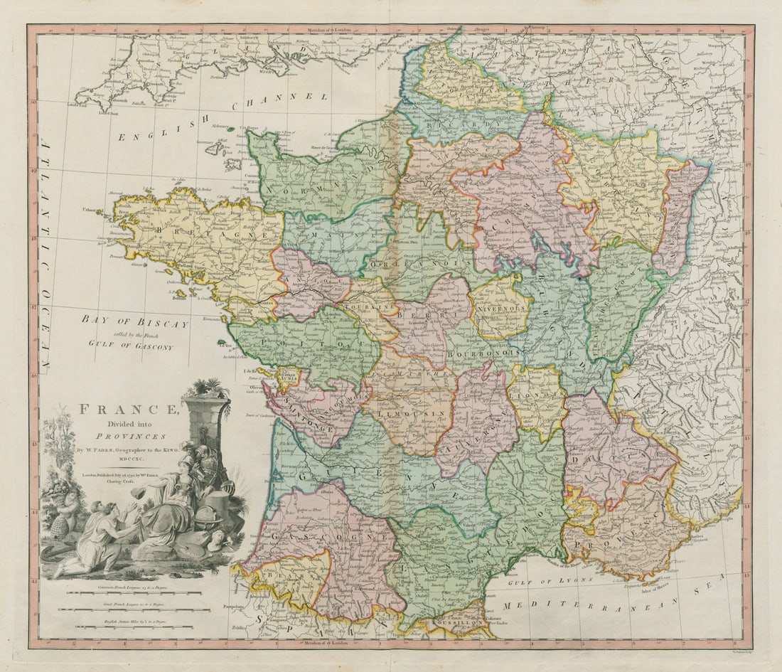 France divided into Provinces. Pre-1790 revolution. FADEN 1790 old antique map (1 of 1)