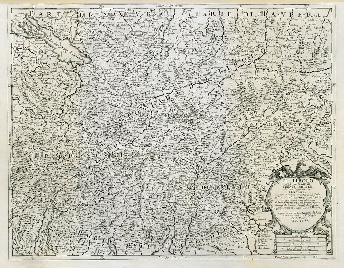 Il Tirolo con li Vescovati di Trento… Tyrol Austrian/Italian Alps ROSSI 1686 map (1 of 1)