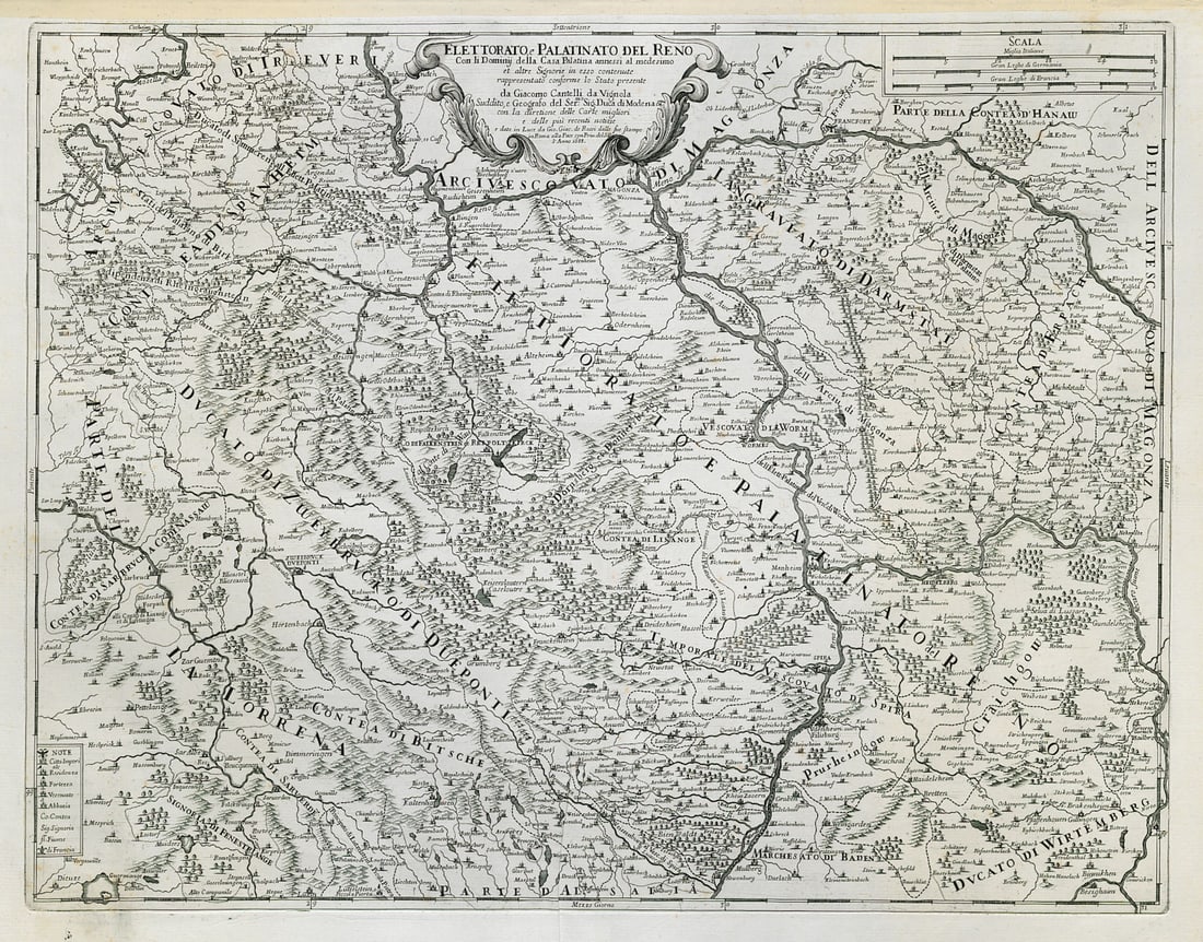 Elettorato e Palatinato del Reno. Rheinland-Pfalz south. ROSSI/CANTELLI 1688 map: Title: Elettorato e Palatinato del Reno. Rheinland-Pfalz south. ROSSI/CANTELLI 1688 map Description: Elettorato e Palatinato del Reno con li Dominij della Casa Palatina annessi al medesimo et altre
