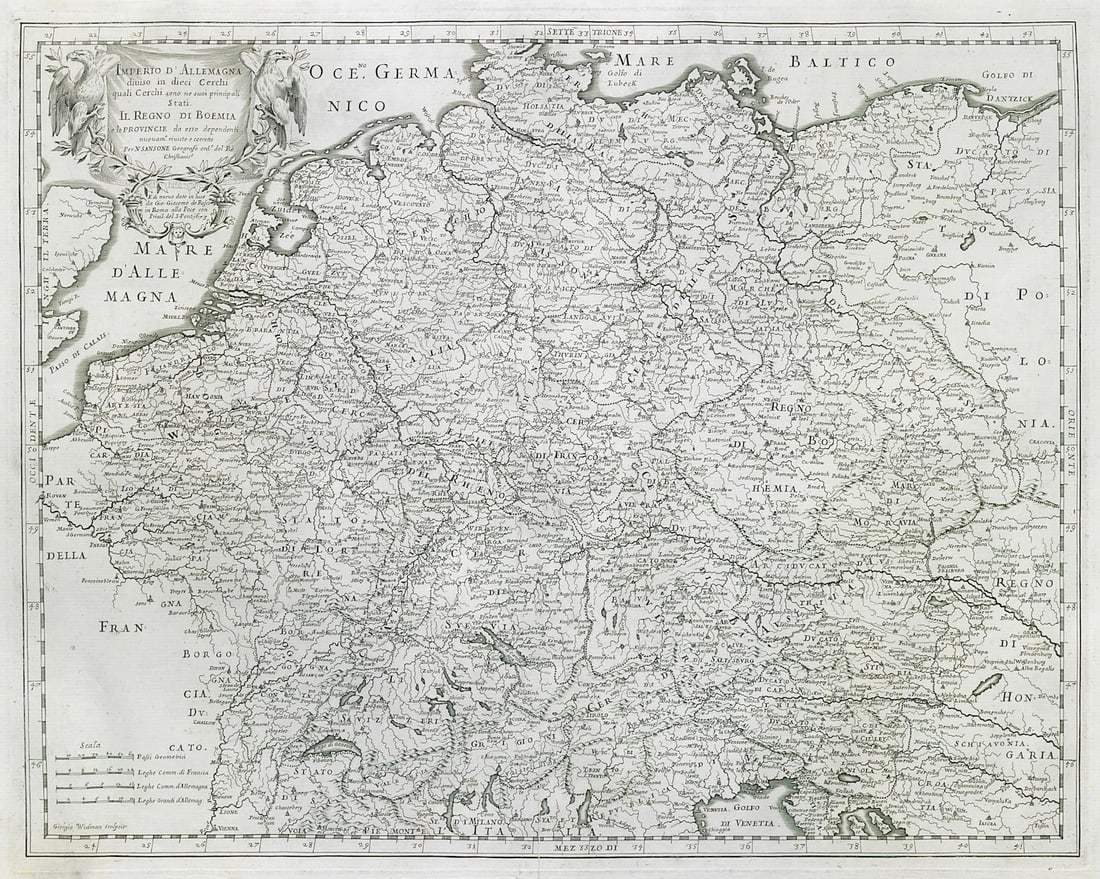 Imperio d'Allemagna… Holy Roman Empire. Germany & Central Europe. ROSSI 1673 map: Title: Imperio d'Allemagna… Holy Roman Empire. Germany & Central Europe. ROSSI 1673 map Description: Imperio d'Allemagna diviso in dieci Cerchi quali Cerchi sono ne suoi principali stati. Il