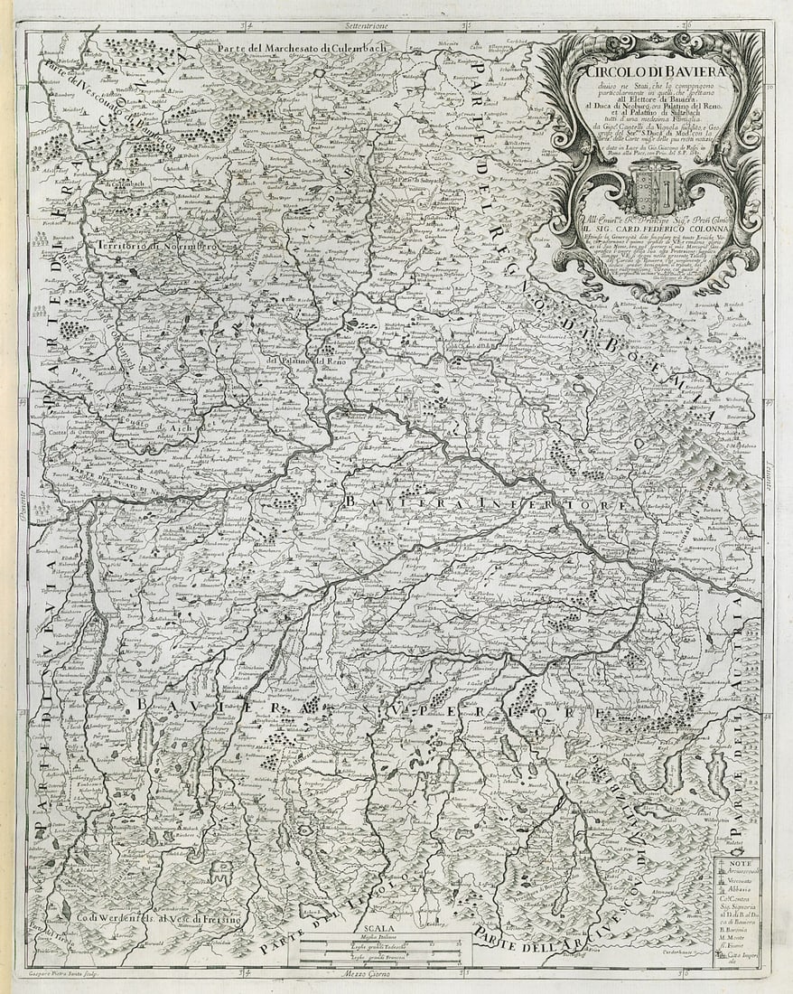 Circolo di Baviere. Eastern Bavaria. Bayern. DE ROSSI 1687 old antique map: Title: Circolo di Baviere. Eastern Bavaria. Bayern. DE ROSSI 1687 old antique map Description: Circolo di Baviere diviso ne Stati che lo compongono particolarimente in quelli che spettano all