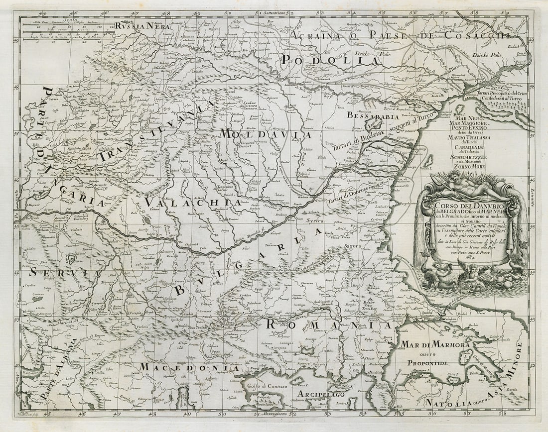 Corso del Danubio da Belgrado fino al Mar Ner. Danube. ROSSI / CANTELLI 1684 map (1 of 1)