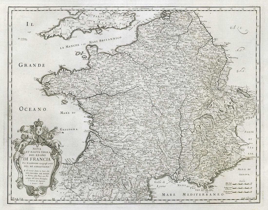 Nova et Esatta Tavola del Regno di Francia. France Belgium ROSSI/SANSON 1676 map: Title: Nova et Esatta Tavola del Regno di Francia. France Belgium ROSSI/SANSON 1676 map Description: Nova et Esatta Tavola del Regno di Francia [New and exact map of the Kingdom of France]. France, Be