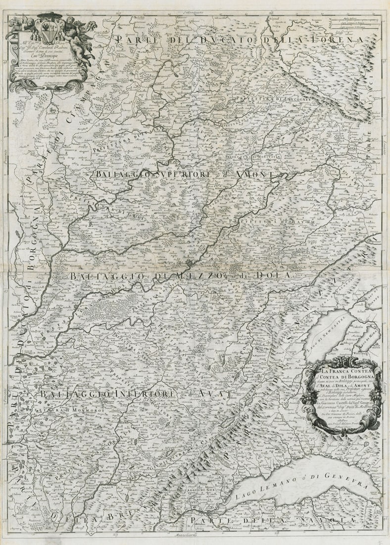 La Franca Contea o Contea di Borgogna. Franche-Comté. ROSSI / CANTELLI 1690 map: Title: La Franca Contea o Contea di Borgogna. Franche-Comté. ROSSI / CANTELLI 1690 map Description: La Franca Contea o Contea di Borgogna divisa ne soui tre Baliaggi principali, cioe d'Aval, di