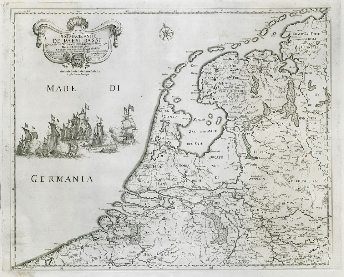 Provincie Unite de Paesi Bassi. Netherlands. DE ROSSI / SANSON 1672 old map: Title: Provincie Unite de Paesi Bassi. Netherlands. DE ROSSI / SANSON 1672 old map Description: Provincie Unite de Paesi Bassi [The United Provinces of the Netherlands]. Published by Giovanni Giacomo