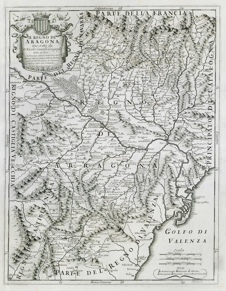 Il Regno di Aragona. The Kingdom of Aragon. Spain. DE ROSSI / CANTELLI 1696 map (1 of 1)