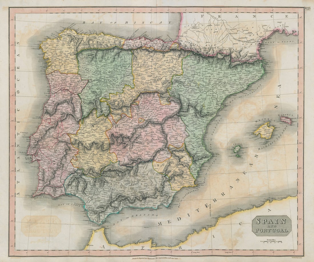 Spain and Portugal by John Thomson. Regions. Iberia 1817 old antique map (1 of 1)