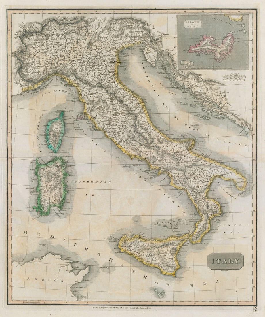 Italy by John Thomson. Island of Elba. Sicily Sardinia Corsica 1817 old map (1 of 1)
