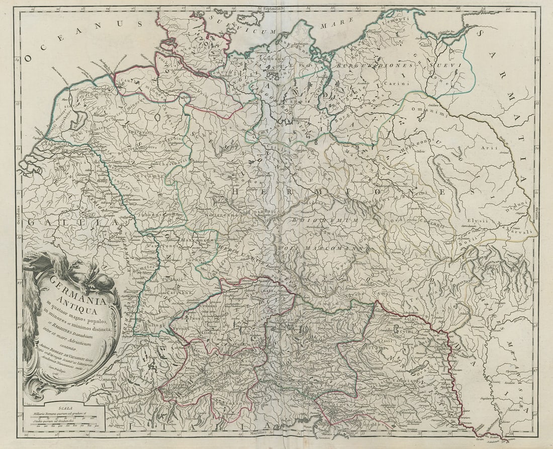 Germania Antiqua in quatuor magnos populos… Ancient Germany. VAUGONDY 1756 map (1 of 1)