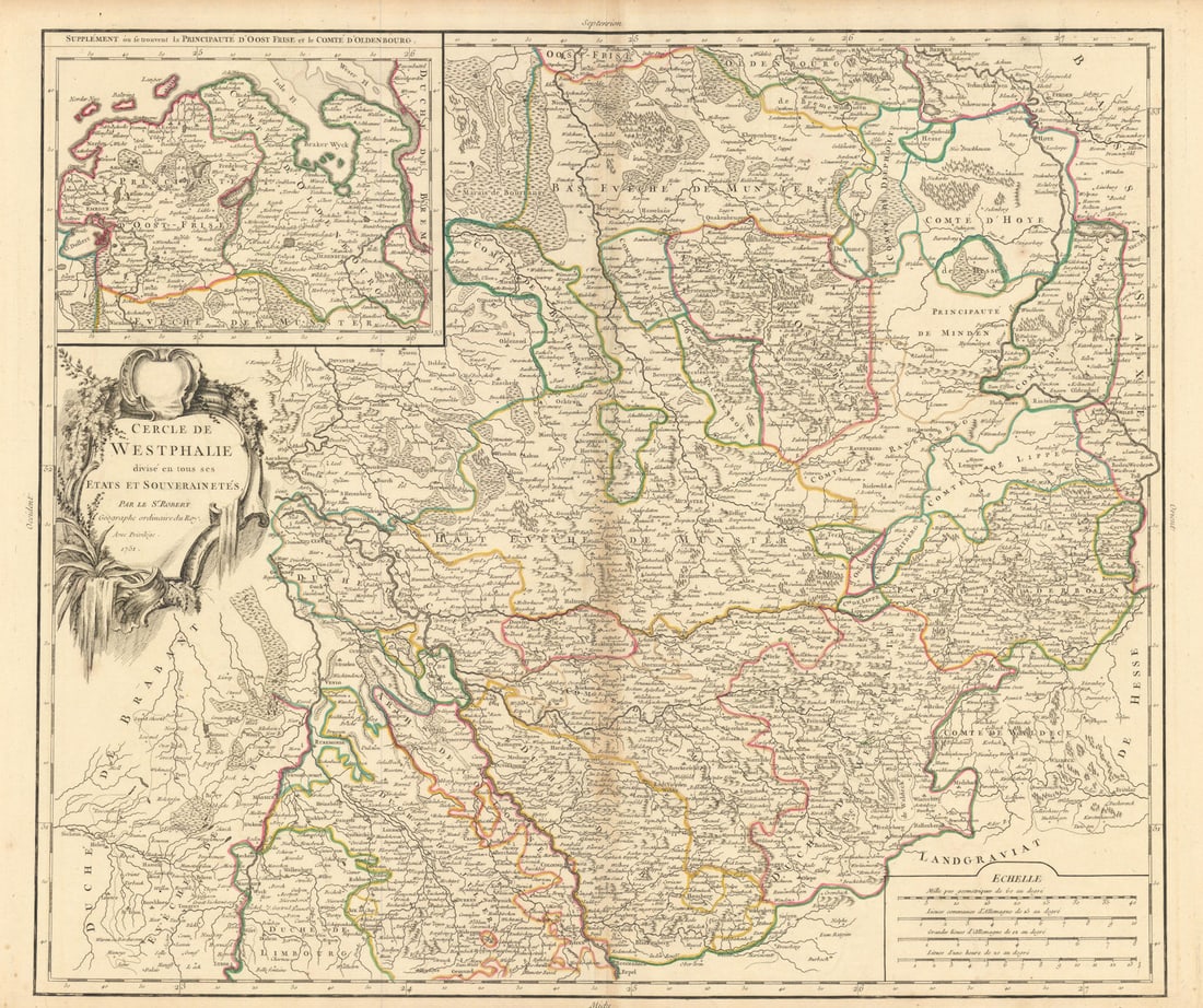 Cercle de Westphalie Nordrhein-Westfalen. Niedersachsen. VAUGONDY 1751 map (1 of 1)