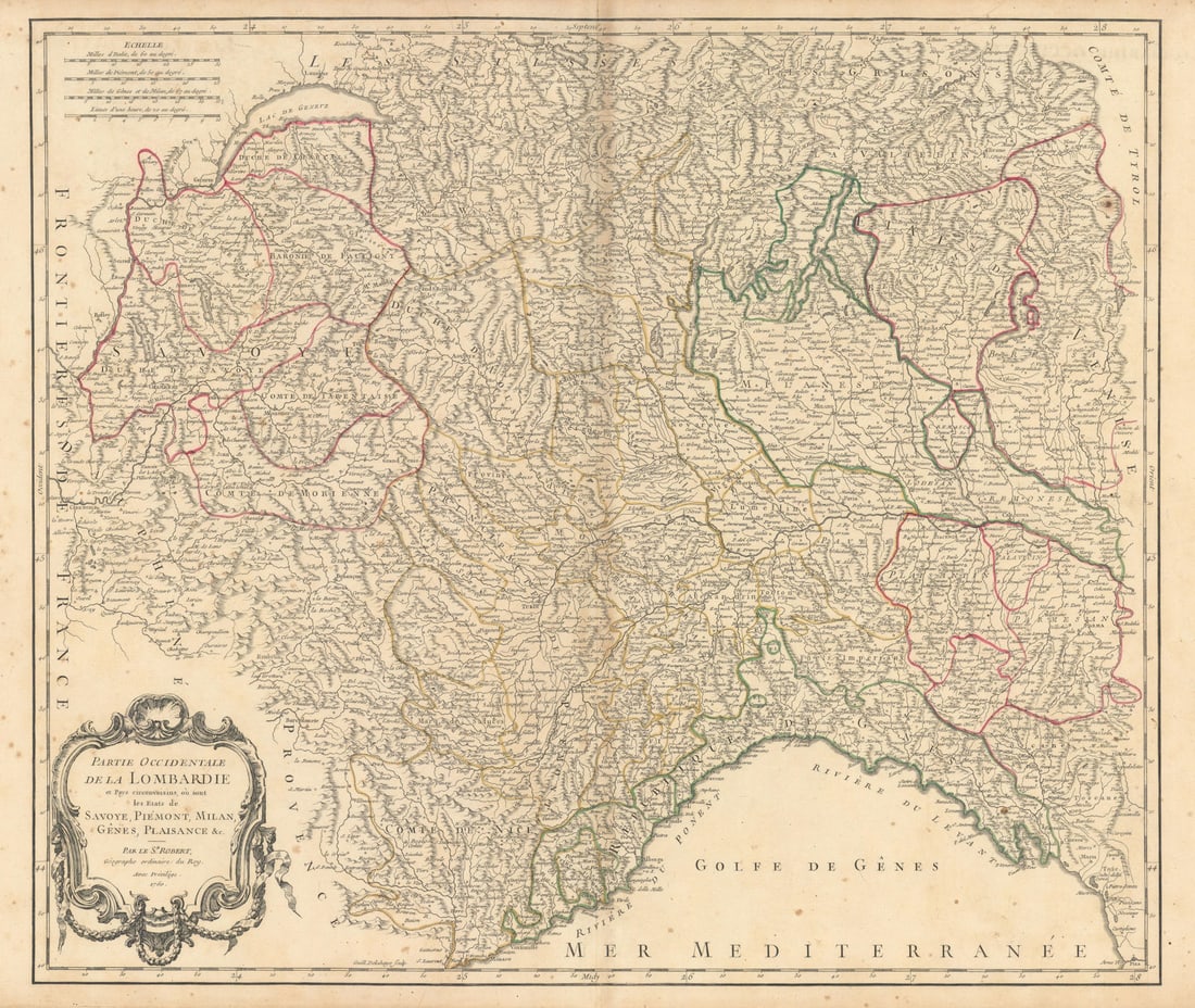 Partie Occidentale de la Lombardie NW Italy Liguria Piedmont VAUGONDY 1750 map (1 of 1)