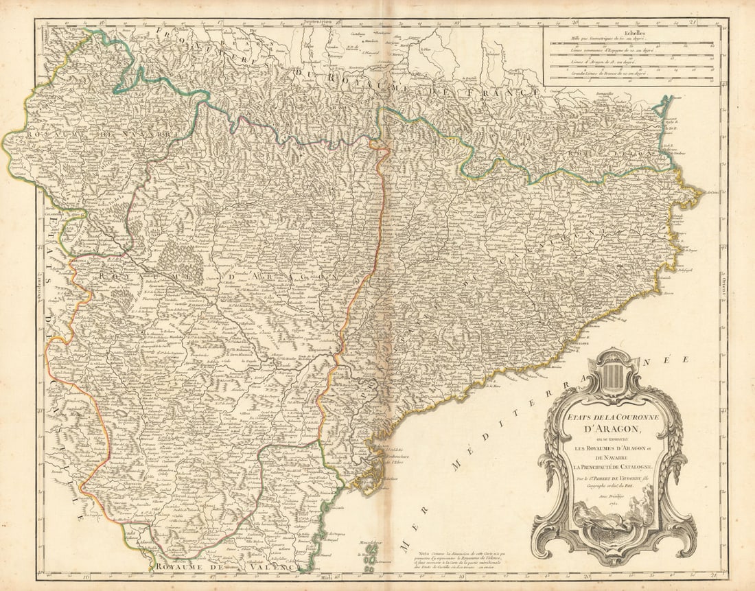 Etats de la Couronne d'Aragon… Catalonia Catalunya. NE Spain VAUGONDY 1752 map (1 of 1)