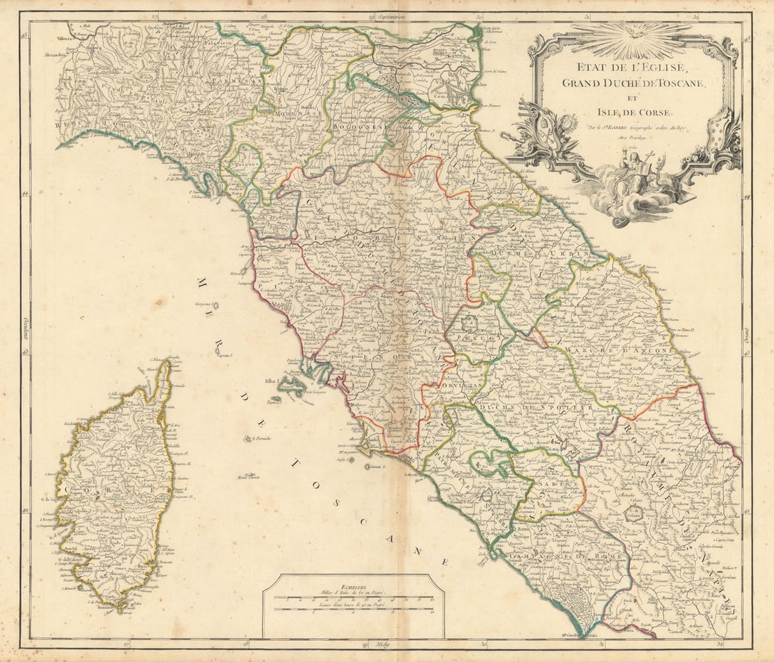 Etat l'Eglise, Grand Duché Toscane et Isle Corse Tuscany. VAUGONDY 1750 map (1 of 1)