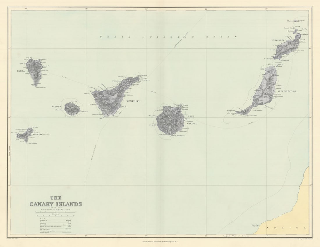 Canary Islands. Tenerife Gran Canaria Lanzarote. 50x65cm. STANFORD 1904 map (1 of 1)