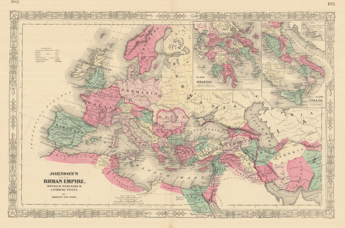Johnson's Roman Empire. Imperium Romanorum. Graecia Italia Greece Italy 1866 map: Title: Johnson's Roman Empire. Imperium Romanorum. Graecia Italia Greece Italy 1866 map Description: Johnson's Roman Empire, Imperium Romanorum Latissime Patens // Graecia - Italia' by Johnson, Alvin