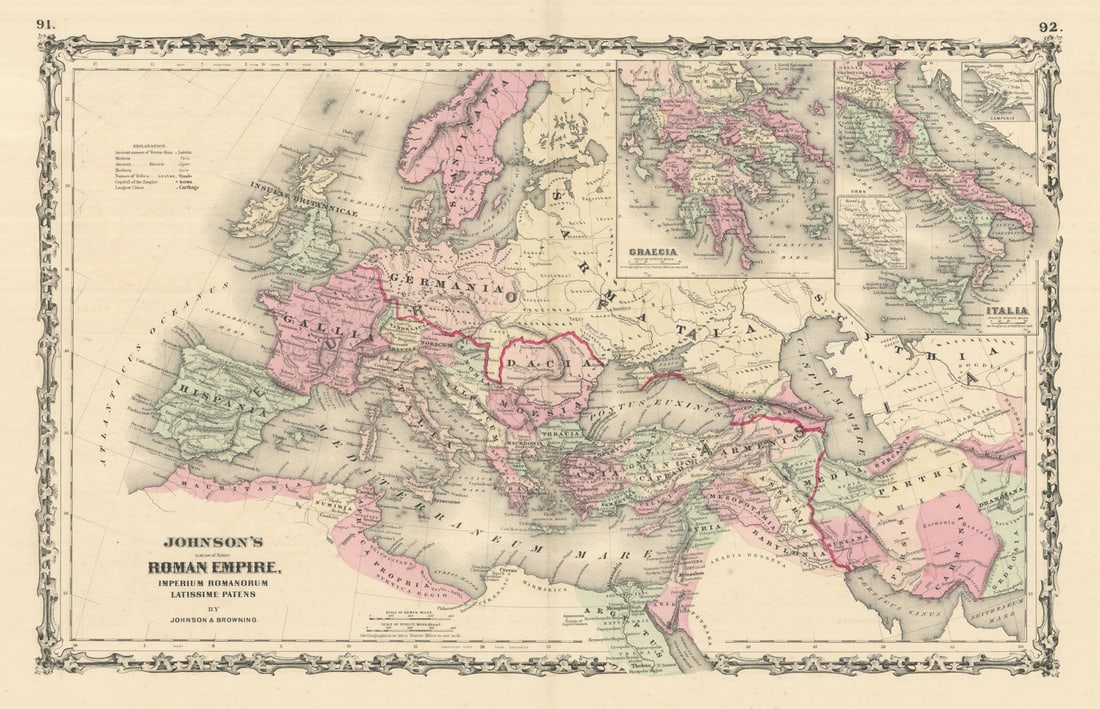 Johnson's Roman Empire. Imperium Romanorum. Graecia Italia Greece Italy 1861 map (1 of 1)