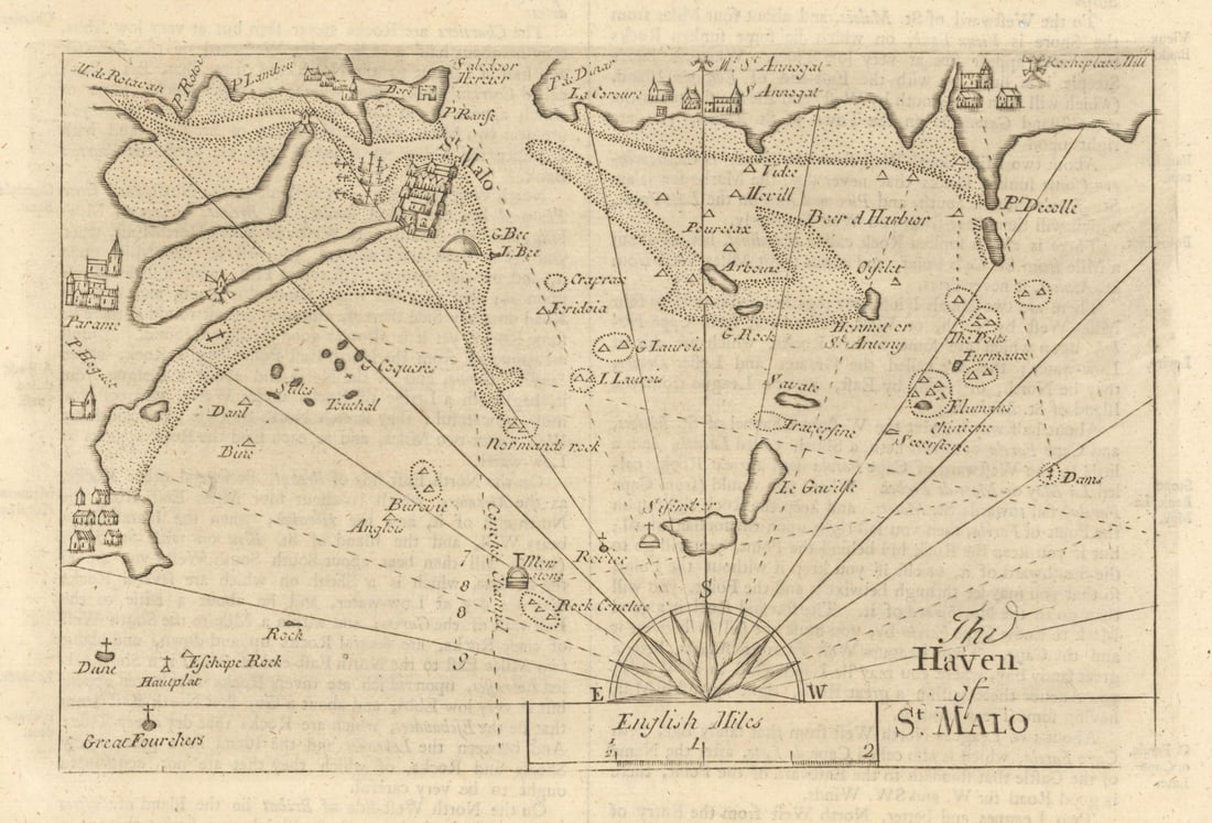 The haven of St. Malo. Dinard Saint-Enogat. MOUNT & PAGE sea chart 1758 map: Title: "The haven of St. Malo". Dinard Saint-Enogat. MOUNT & PAGE sea chart 1758 map Description: The Haven of St. Malo'. William & John Mount, and Thomas Page. Published 1758. Antique 18th century co