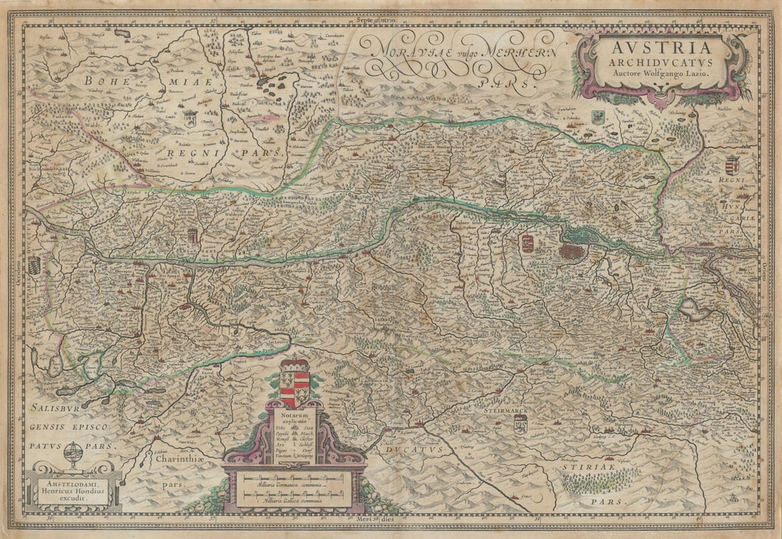 Austria Archiducatus auctore Wolfgango Lazio by Henricus Hondius c1636 old map (1 of 1)
