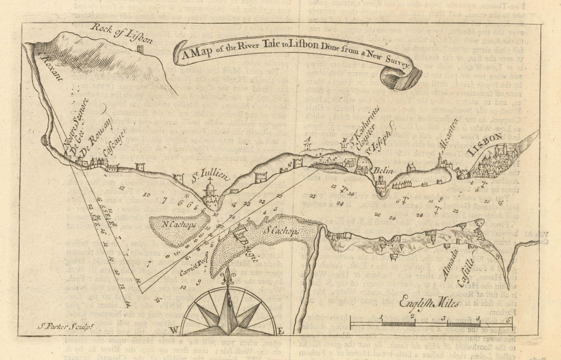 A map of the River Tale to Lisbon…. Tagus Estuary. MOUNT & PAGE sea chart 1758 (1 of 1)