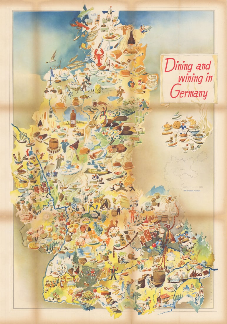 Dining & Wining in Germany. Gastronomic tourist pictorial poster map 1953 (1 of 1)