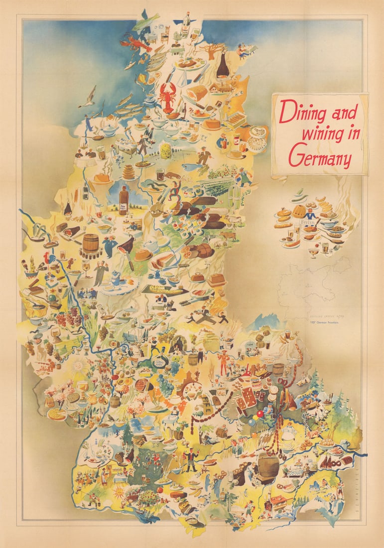 Dining & Wining in Germany. Gastronomic tourist pictorial poster map 1953 (1 of 1)