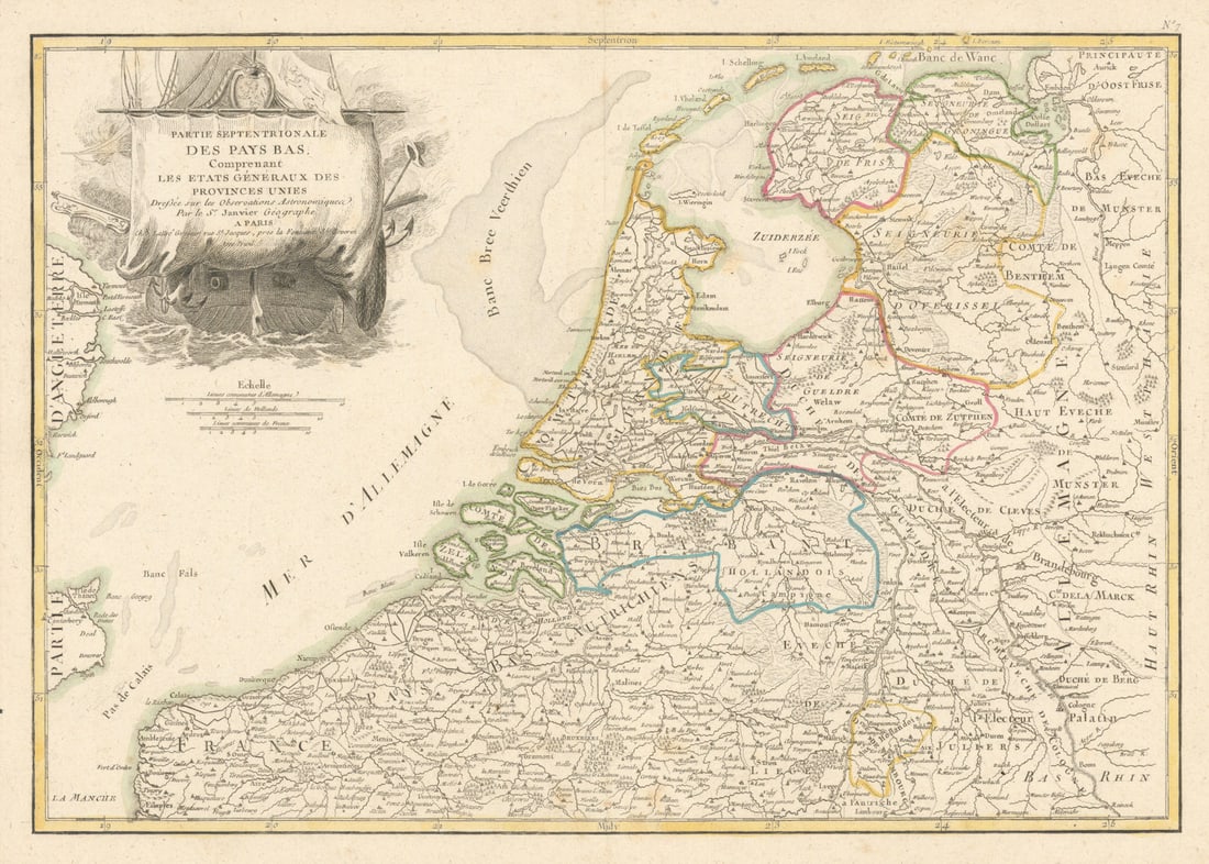 Partie Septentrionale des Pays Bas. Netherlands. Jean Janvier c1762 old map (1 of 1)