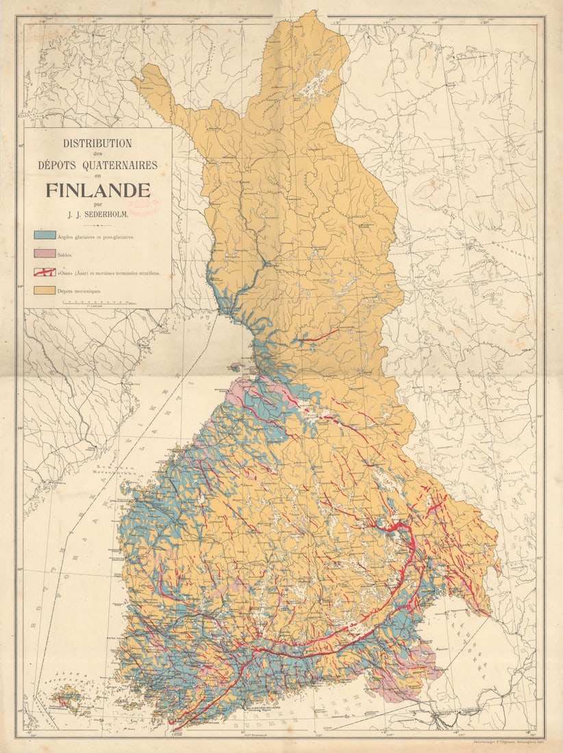 Distribution des dépôts Quaternaires en Finlande. Geological map. Sederholm 1897 (1 of 1)