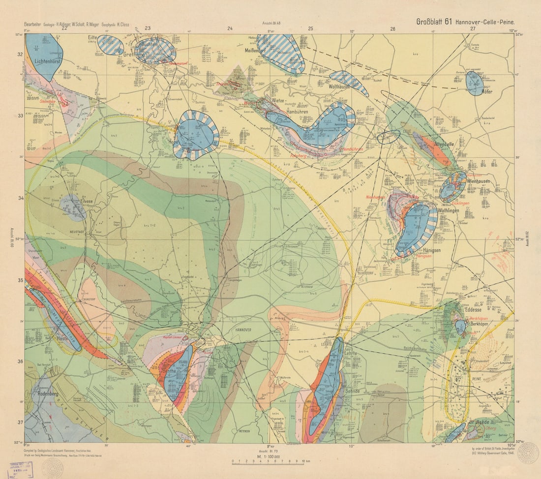 Hannover Celle Peine #61. British Oil Fields investigation. Geology 1946 map (1 of 1)