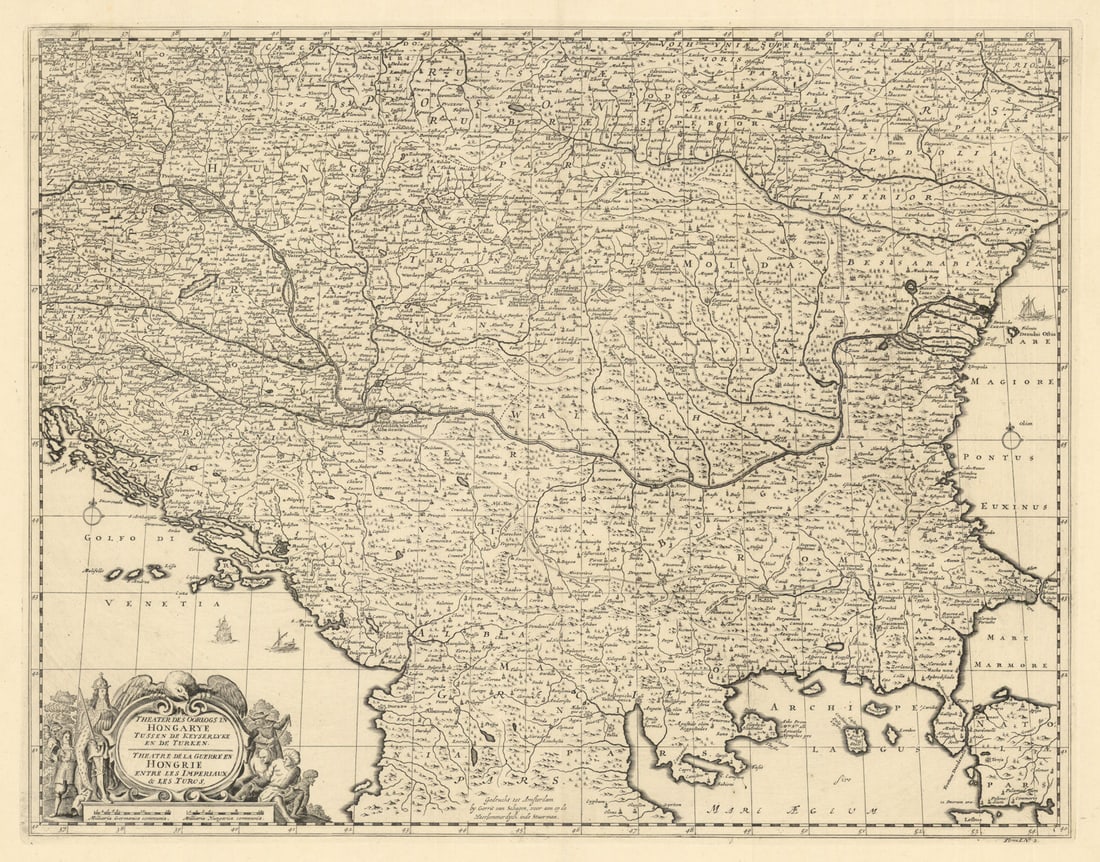Theatre de la Guerre en Hongrie entre les Imperiaux & Les Turcs c1729 old map (1 of 1)