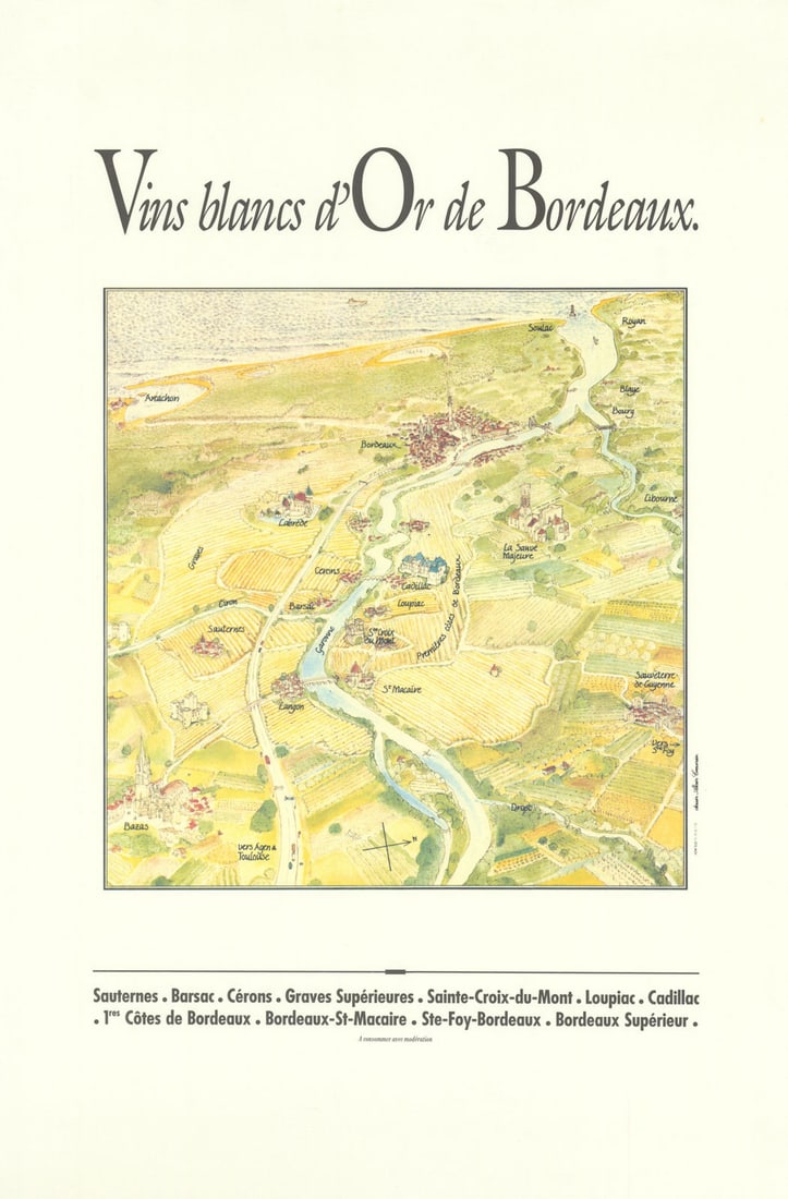 Vins blancs d'Or de Bordeaux. Bird's eye view map Sauternes Barsac CREUNIER 2000 (1 of 1)